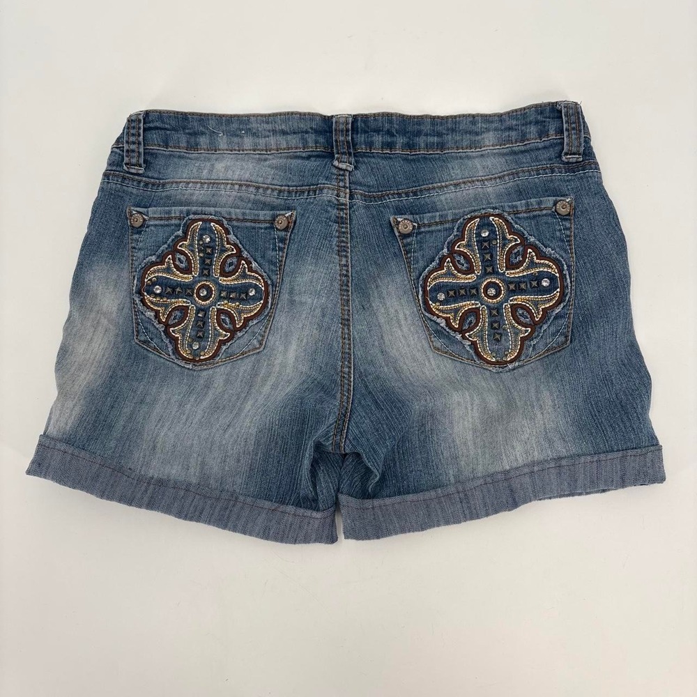 Southpole Womens Size Jean Short Denim Jorts Medium Wash Y2K Pocket Design